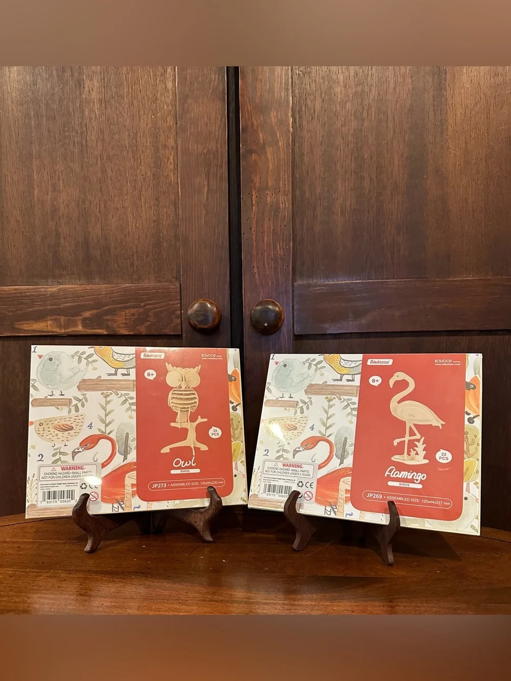 Set of 2 wooden puzzles • kids • toys • Owl and Flamingo • birds